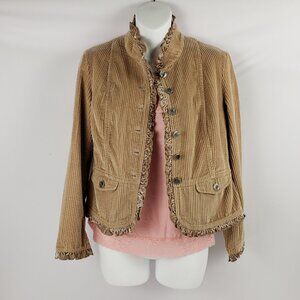 J Jill XSP Tan Corduroy Jacket Cotton Ruffles Petite Bohemian Inspired Coat